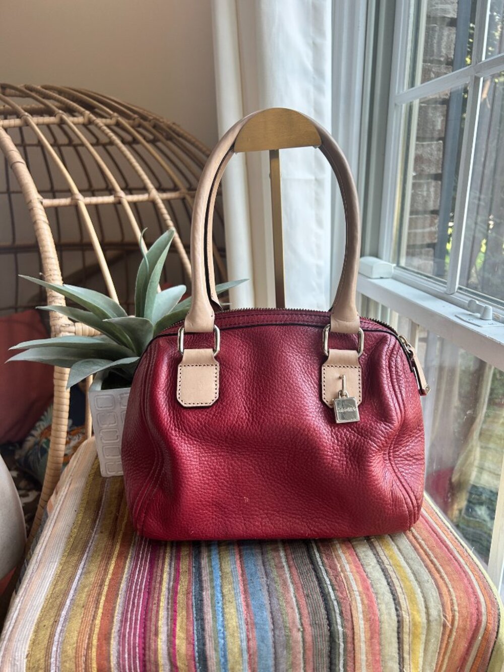 Calvin Klein pebble leather red satchel Y2k